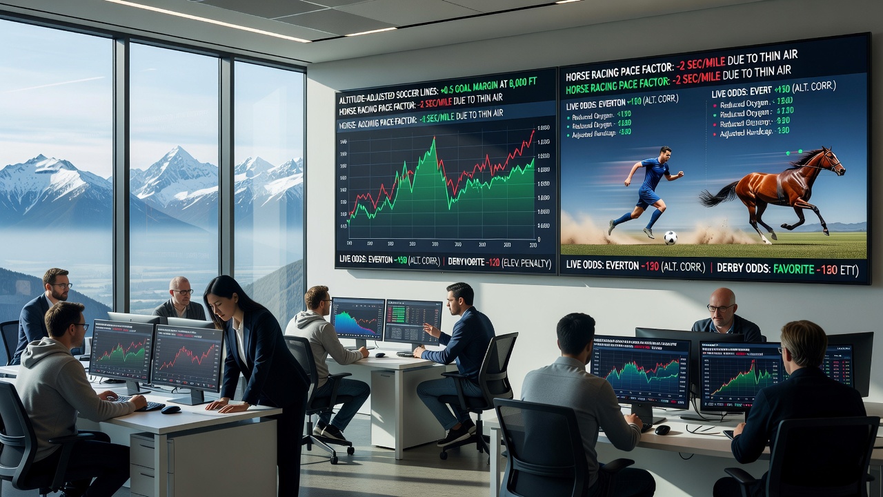 Bookmaker odds board displaying line movements for high-elevation soccer and racing events