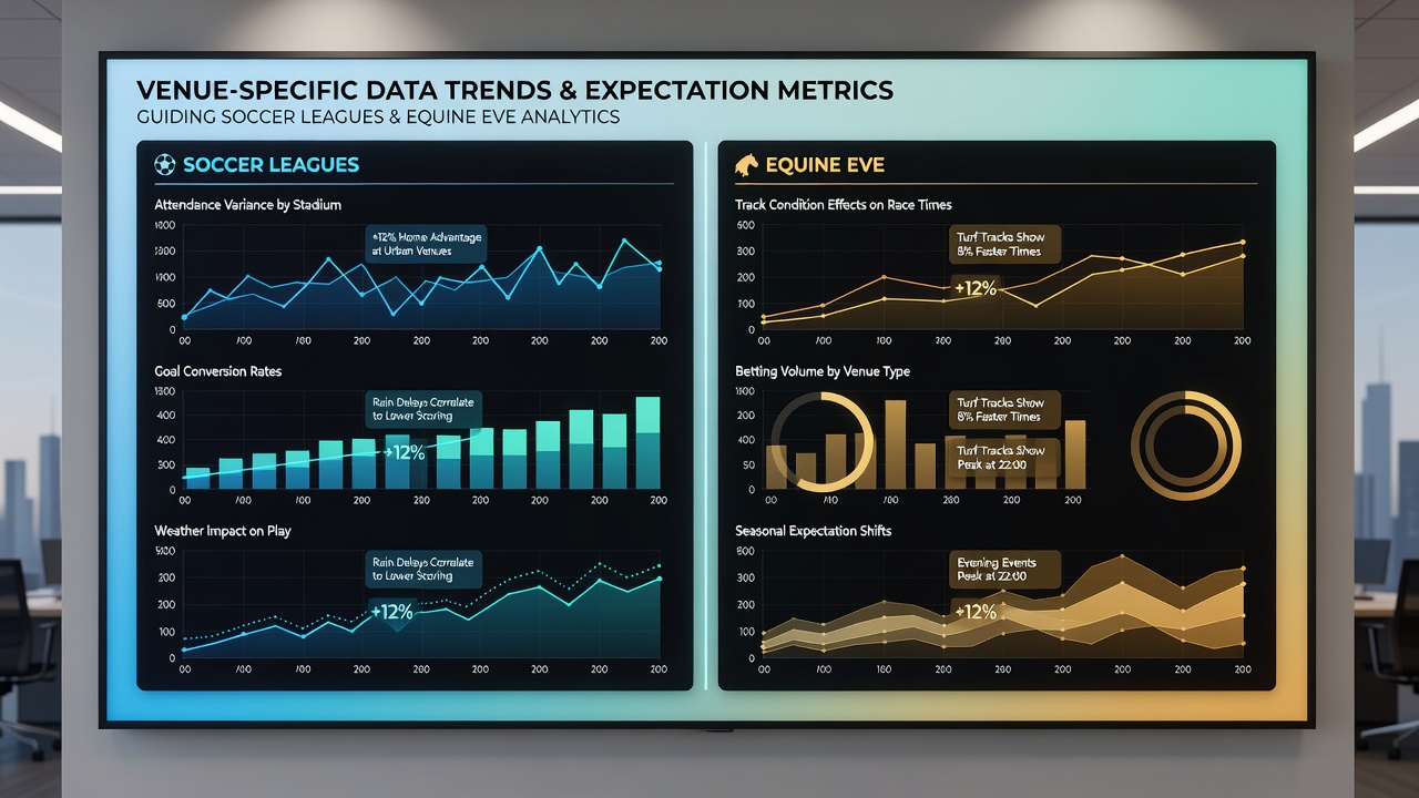 Detailed horse racing track measurements and soccer venue layout diagrams used for trend analysis