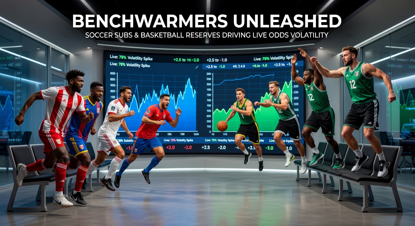 Soccer player coming off the bench during a tense match, with live odds overlay showing dramatic shifts