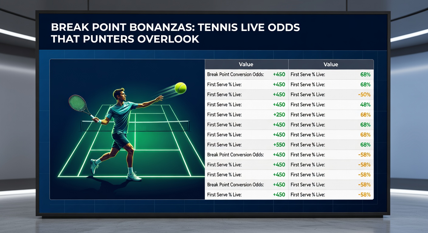 Close-up of a tennis rally intensifying toward a break point, with the returner lunging for a forehand winner