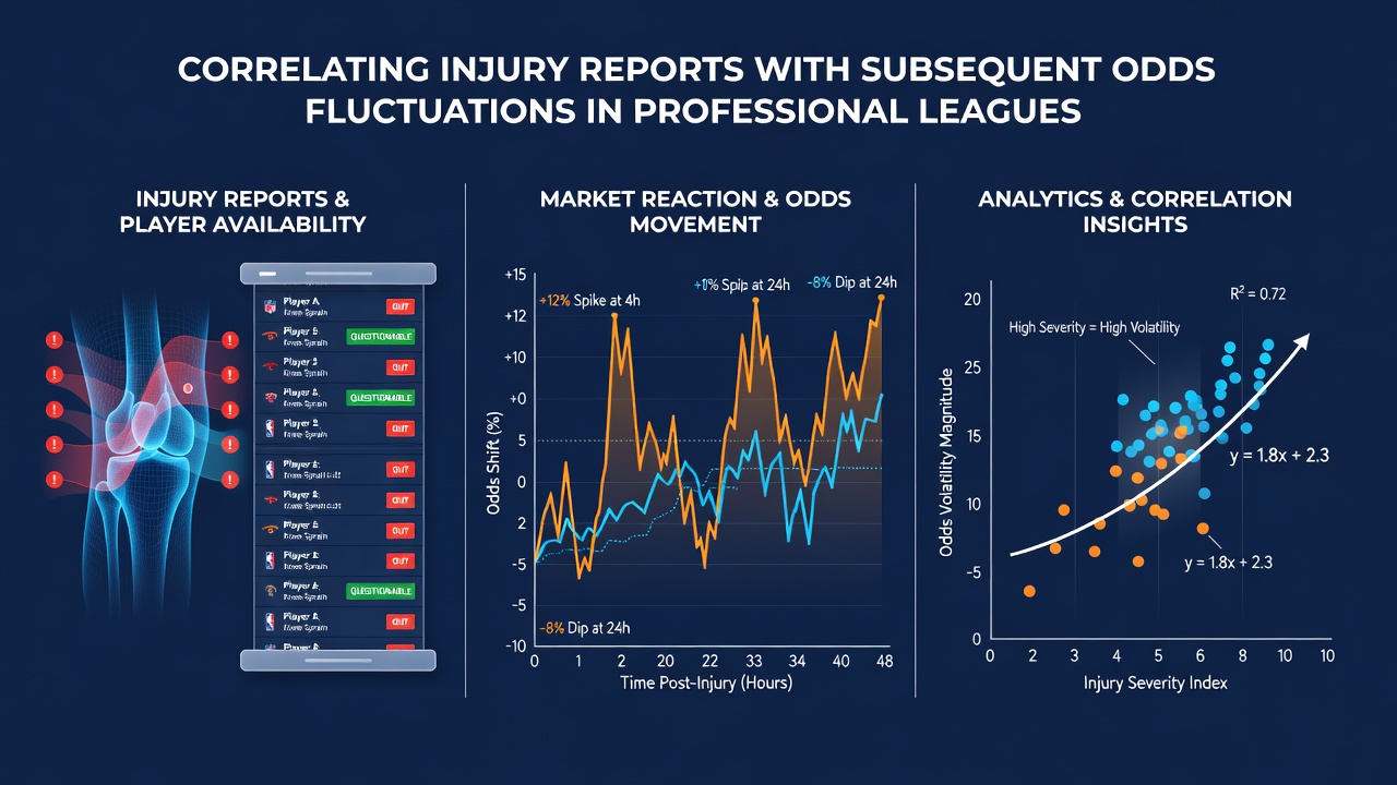 Sports data analysts cross-referencing injury timelines with historical odds movement charts during a major league season