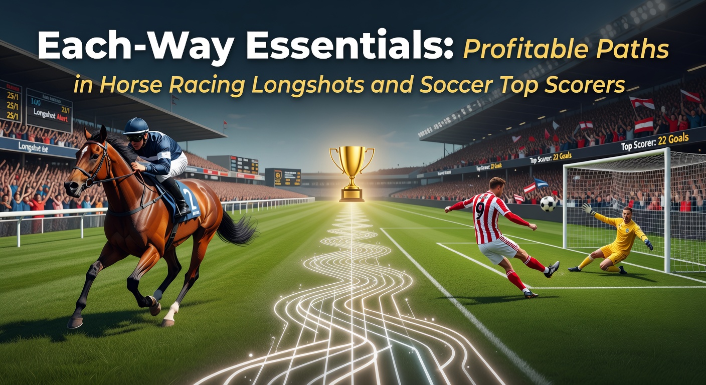 A longshot horse surges ahead in the final stretch of a crowded race, highlighting each-way potential