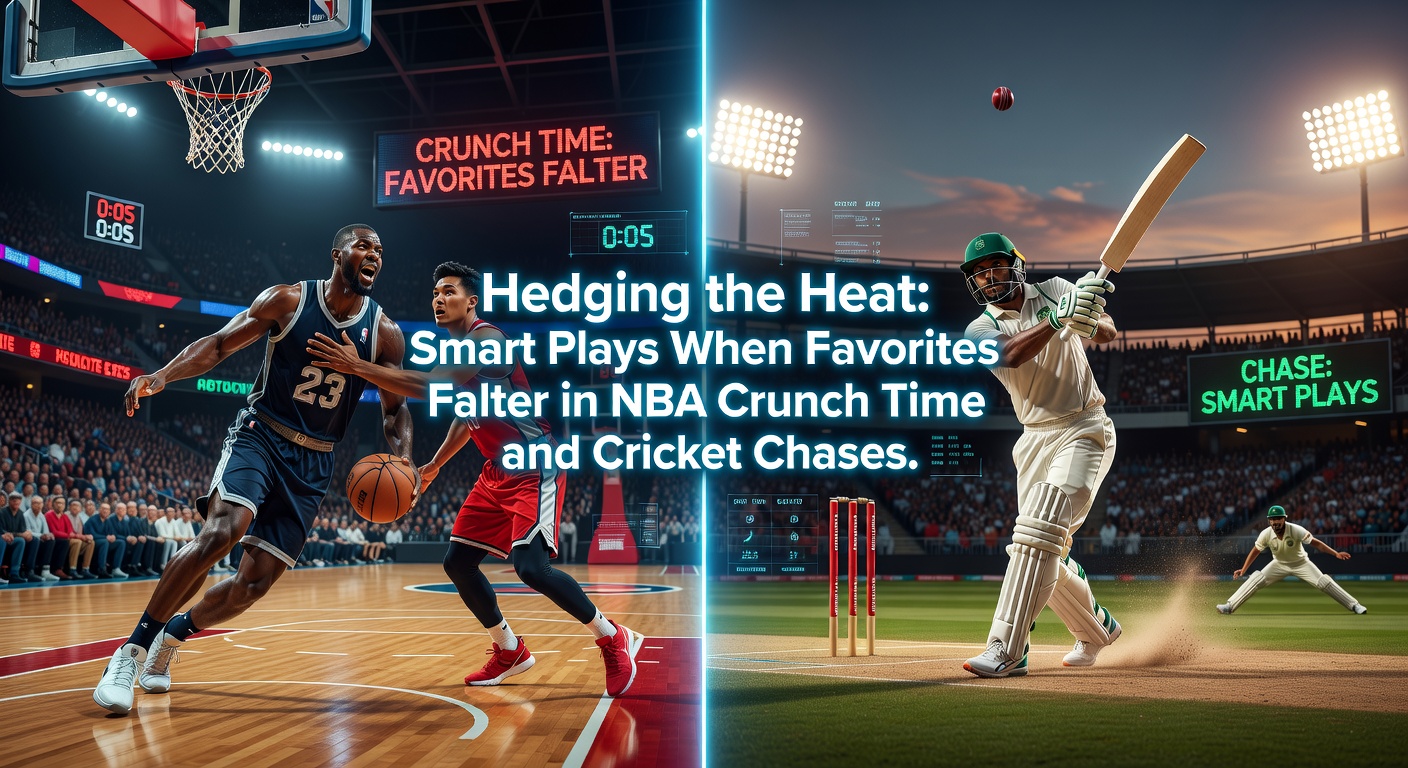 Intense NBA crunch time moment with players scrambling for the ball as the clock winds down, highlighting the high-stakes pressure where favorites often stumble