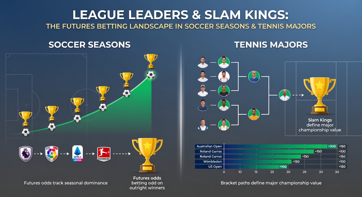 Historical chart tracking futures odds movements for tennis Grand Slam winners from Australian Open to US Open, overlaid with actual champions and payout multiples