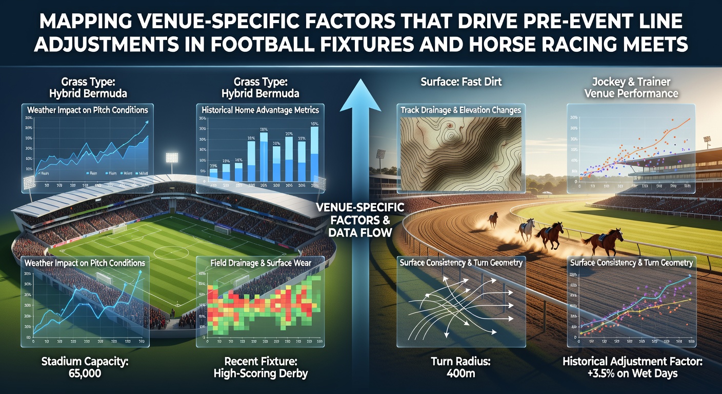 Bookmakers analyzing venue data for football and horse racing line adjustments