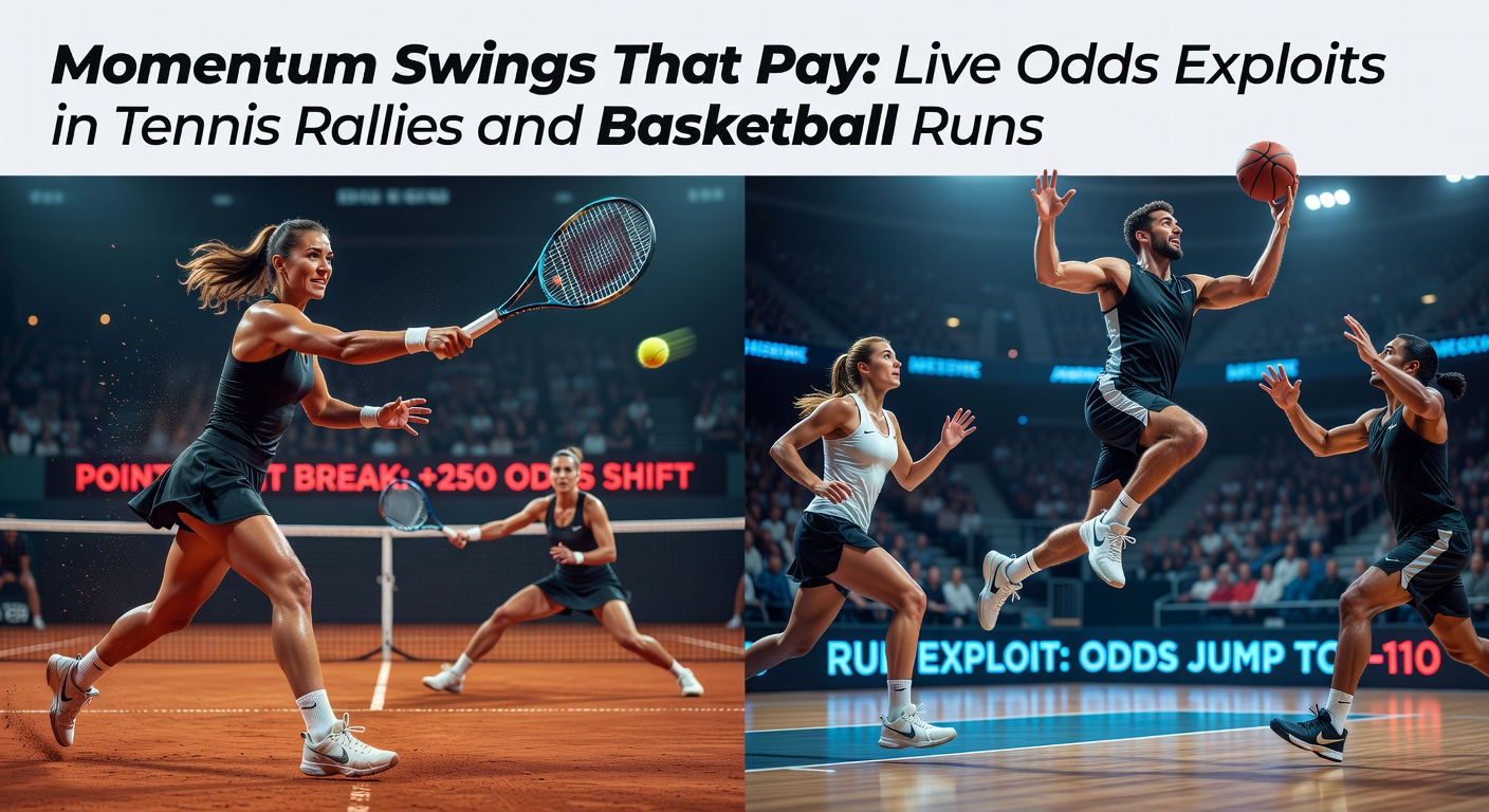 Dynamic tennis rally where a player gains momentum mid-point, shifting crowd energy and potential live odds