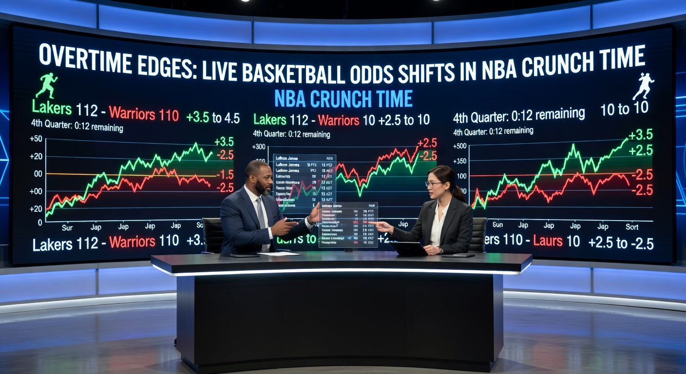 Dynamic chart illustrating live odds fluctuations during an NBA game's final minutes, highlighting sharp shifts as overtime looms