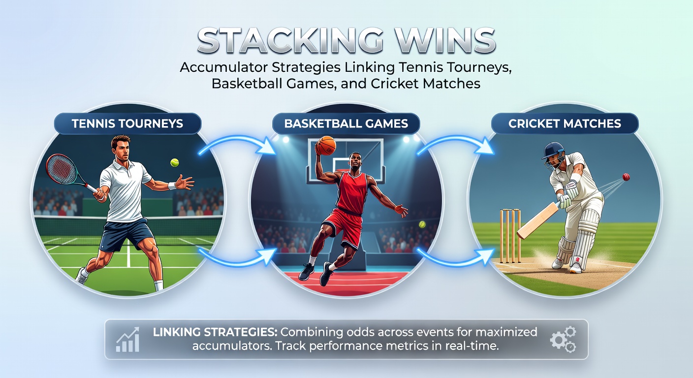Chart illustrating successful accumulator payouts from combined tennis, basketball, and cricket bets, highlighting peak odds during overlapping tournaments