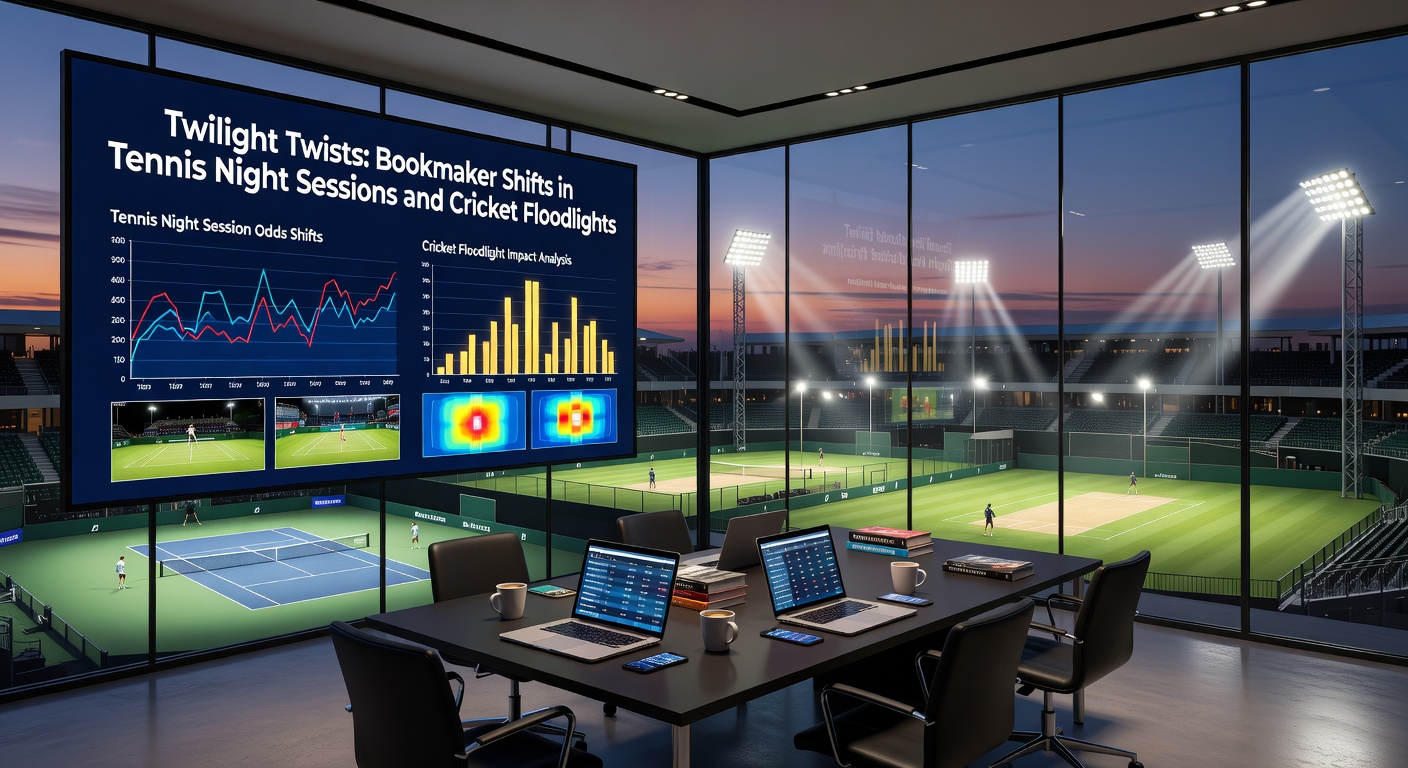 Cricket players in action under stadium floodlights during a T20 night match, ball gleaming as dew settles on the pitch