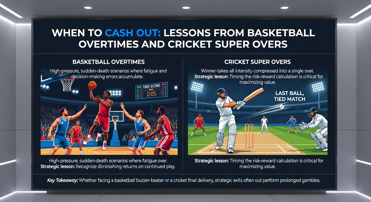 Cricket super over intensity with bowler delivering under floodlights as batsmen scramble, capturing the high-drama cash out dilemma